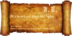 Mirkovics Benjámin névjegykártya